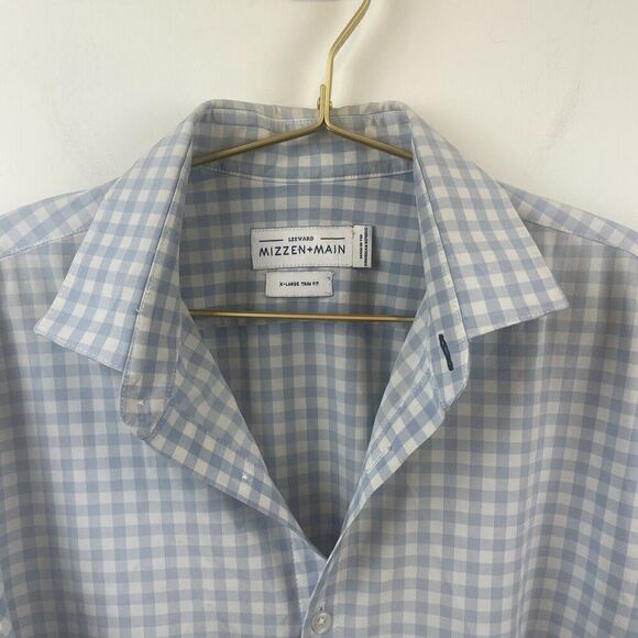 Mizzen + Main Leeward  Blue Gingham Plaid Button Up Shirt Size XL Trim Fit‎ - Picture 7 of 8